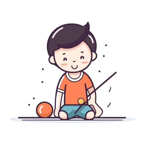 Cute little boy playing billiard. Vector illustration in cartoon