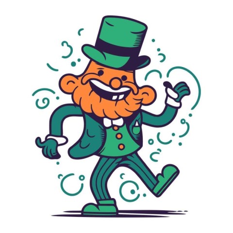 Cartoon leprechaun with a mustache and a top hat