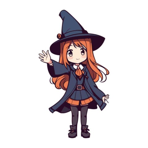 Illustration of a Cute Little Girl in Halloween Costume Wearing