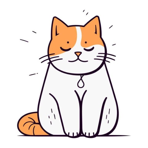 Cute cat sitting on the floor. Vector illustration in doodle sty