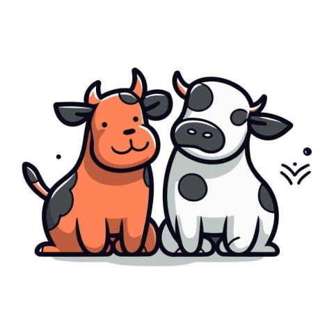 Cute cartoon cow and cow vector illustration. Cute farm animals.