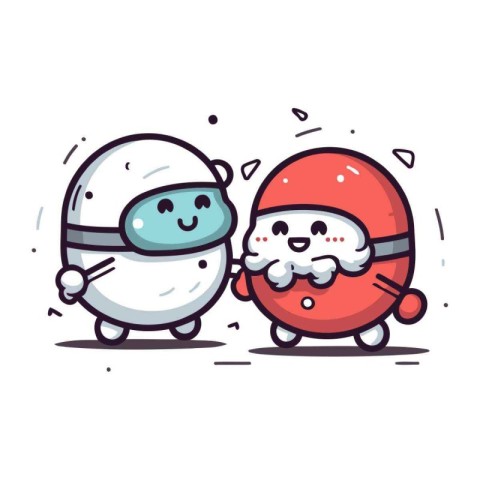 Cute cartoon robot and santa claus. Vector illustration.