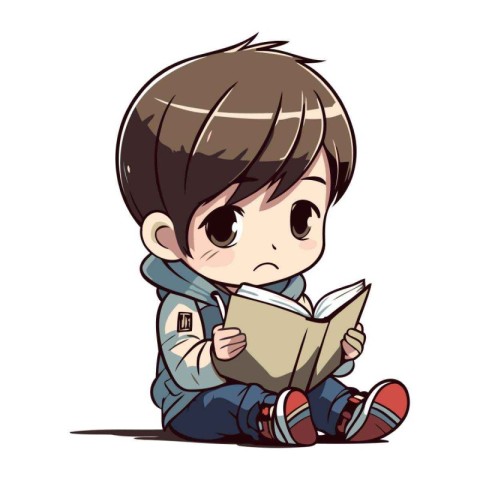 Boy reading a book. Vector illustration of a boy reading a book.