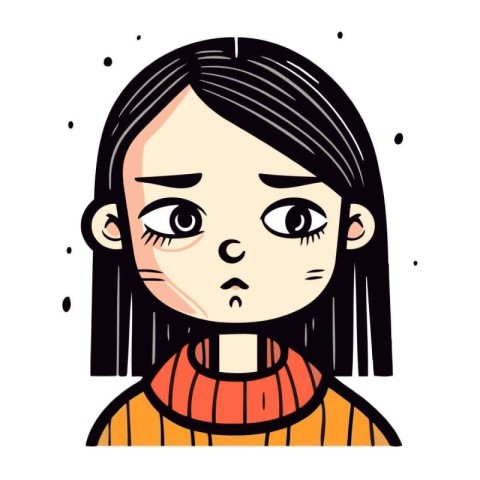 Cute girl with sad face. Vector illustration in cartoon style.