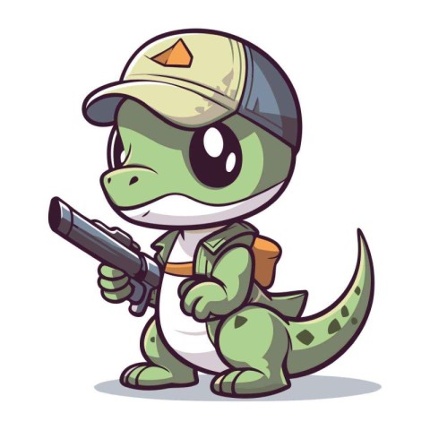 Cartoon crocodile with a gun in his hand. Vector illustration