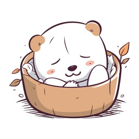 Illustration of a cute little polar bear sleeping in a nest.