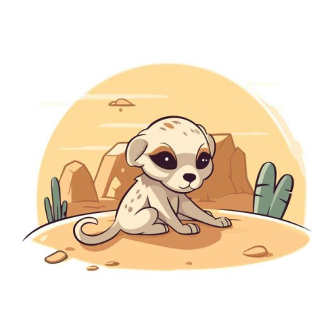 Cute meerkat sitting on the sand. Vector illustration.