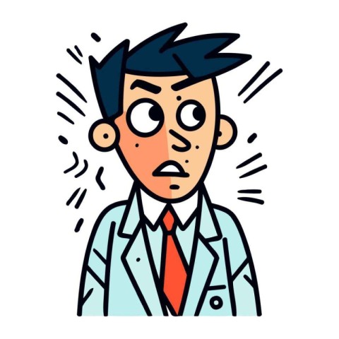 Sad male doctor in medical gown. Vector illustration in cartoon