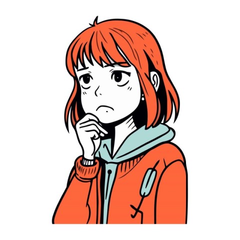 Illustration of a young red haired woman with a sad expression