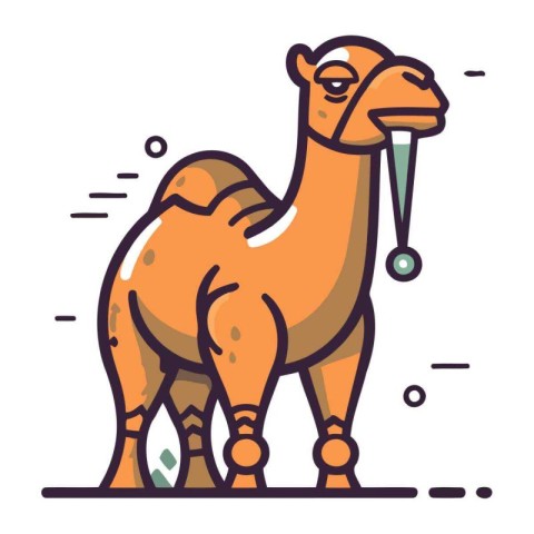 Camel. Vector illustration in flat linear style on white backgro