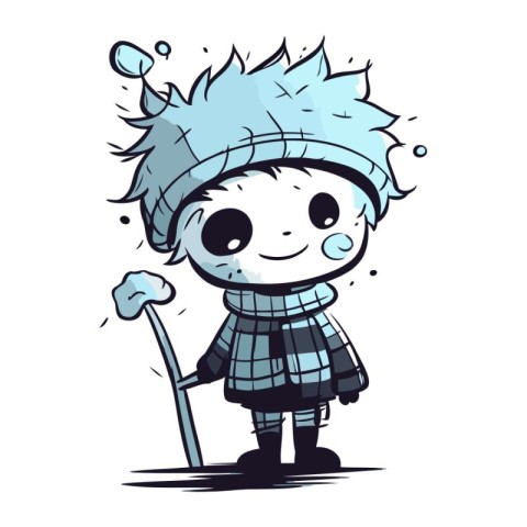 Vector illustration of a cute boy in winter clothes with a walki