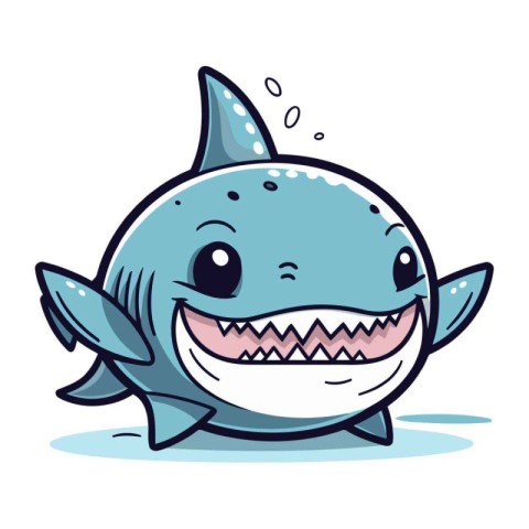 Vector illustration of cute cartoon shark. Isolated on white bac