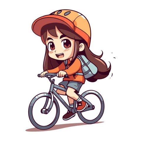 Illustration of a Cute Little Girl Riding a Bicycle   Vector