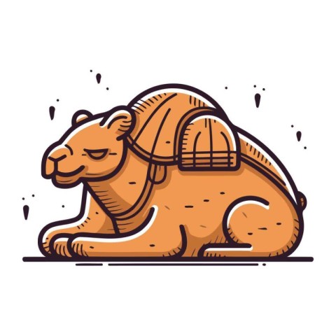 Camel sleeping. Vector illustration. Isolated on a white backgro