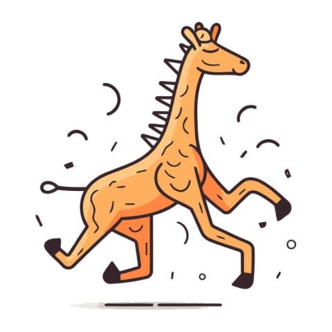 Cute cartoon giraffe running on white background. Vector illustr