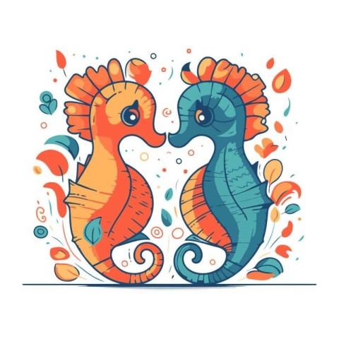 Two seahorses in the form of a flower. Vector illustration