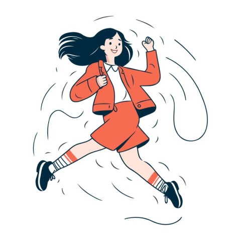 Running woman. Vector illustration of a girl in a red suit.