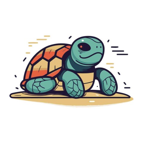 Cute cartoon turtle isolated on a white background. Vector illus