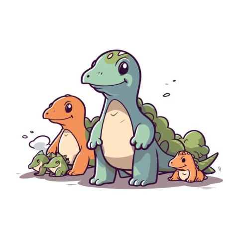 Vector illustration of cute cartoon dinosaurs. Vector illustrati