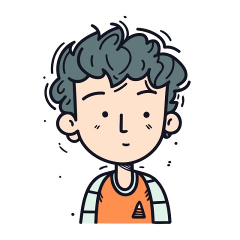 Illustration of a Cute Boy with Short Hair Vector Line Icon