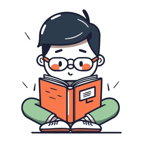 Boy reading a book. Vector illustration in doodle style.