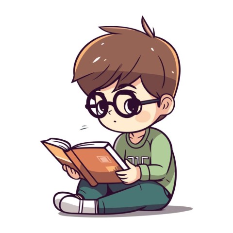 Cute boy reading a book. Vector illustration in cartoon style.