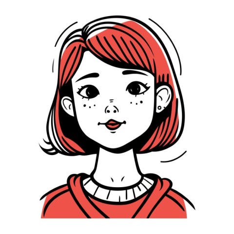 Fashion girl with red hair. Vector illustration in sketch style.