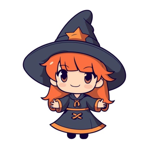 Halloween witch girl. Vector illustration isolated on a white ba