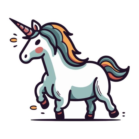 Cute cartoon unicorn. Vector illustration in doodle style.