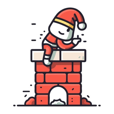 Santa Claus sitting on a chimney. Vector illustration in flat st