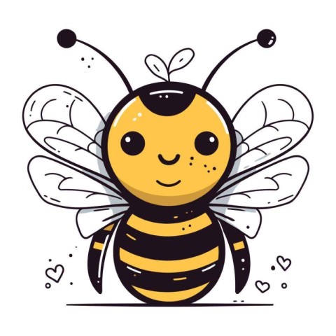 Cute cartoon bee. Vector illustration. Isolated on white backgro