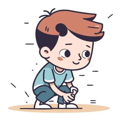 Cute little boy playing with a mobile phone. Vector illustration