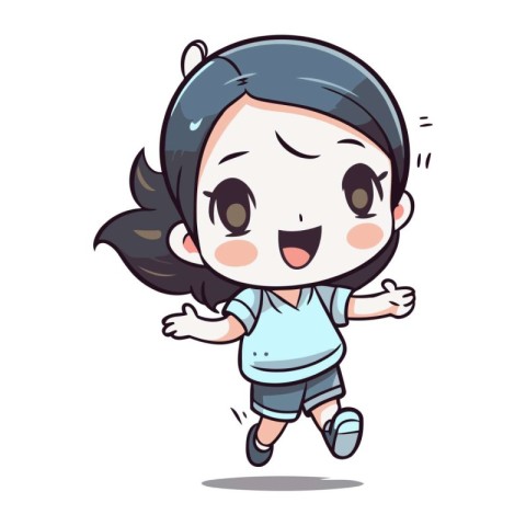 Illustration of a Kid Girl Running   Cute Cartoon Style Vector