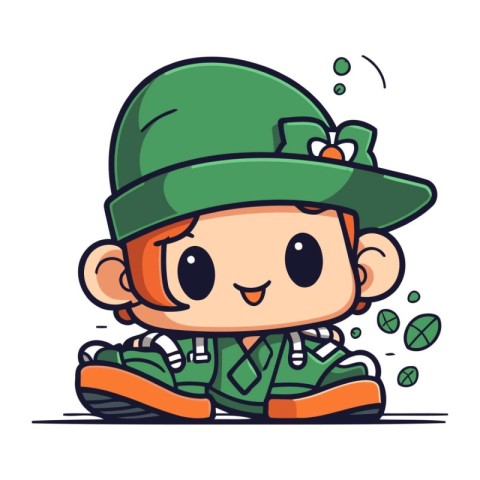 Cute boy wearing leprechaun costume. Vector illustration.