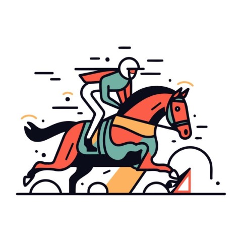 Jockey riding on horse. Equestrian sport. Flat style vector illu