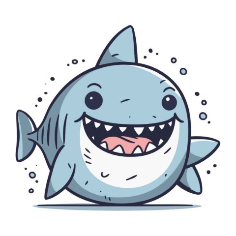 Shark vector illustration. Cute cartoon shark character. Vector