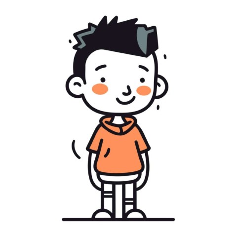 Cute little boy cartoon character. Vector illustration in thin l