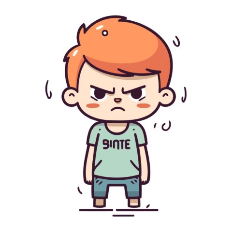 Angry little boy cartoon character. Vector illustration in flat