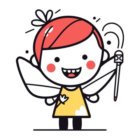 Cute cartoon fairy with magic wand. Vector illustration for your