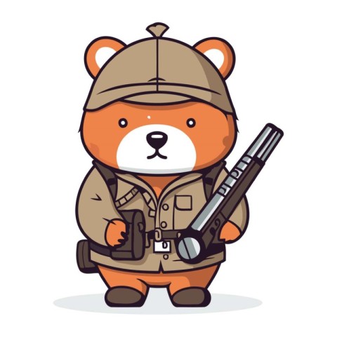 Cute bear in a military uniform with a gun. Vector illustration