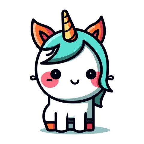 Cute Unicorn Mascot Character Vector Illustration. Isolated on W