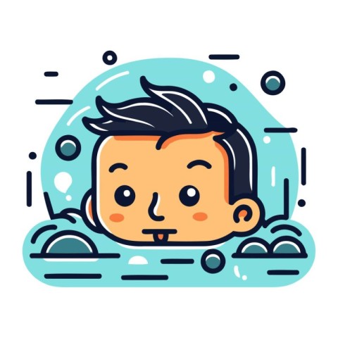 Vector illustration of boy face in swimming pool. Flat line styl