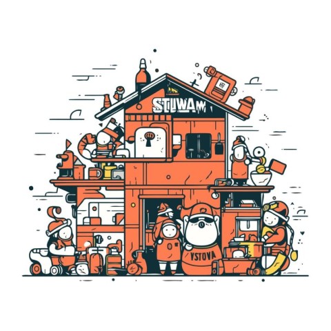 Vector illustration of Santa Claus with gifts in front of the ho