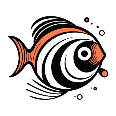 Fish vector illustration on white background. Tattoo design. Vec