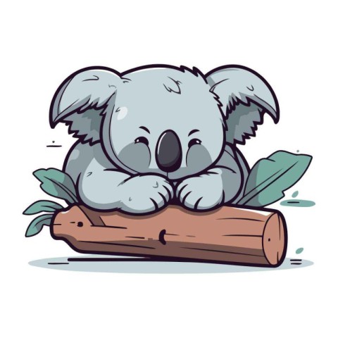 Cute cartoon koala lying on the log. Vector illustration.