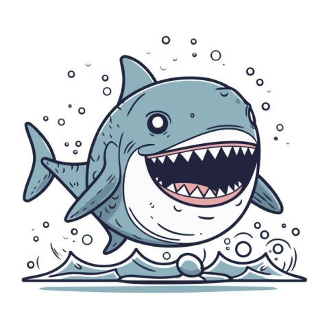 Cartoon shark with open mouth and teeth. Vector illustration for