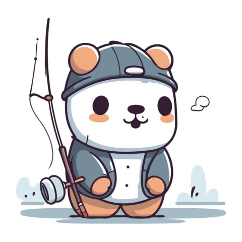 Cute cartoon hamster fishing with fishing rod. Vector illustrati