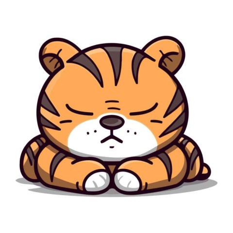 Tiger sleeping cute cartoon character. Vector illustration isola