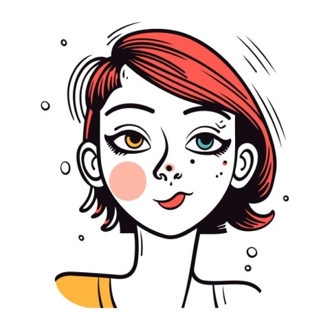 Vector illustration of a girl with freckles on her face.