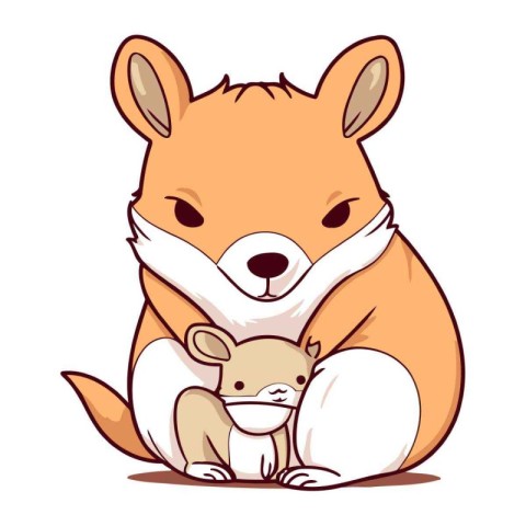 Cute cartoon fox and cub. Vector illustration isolated on white